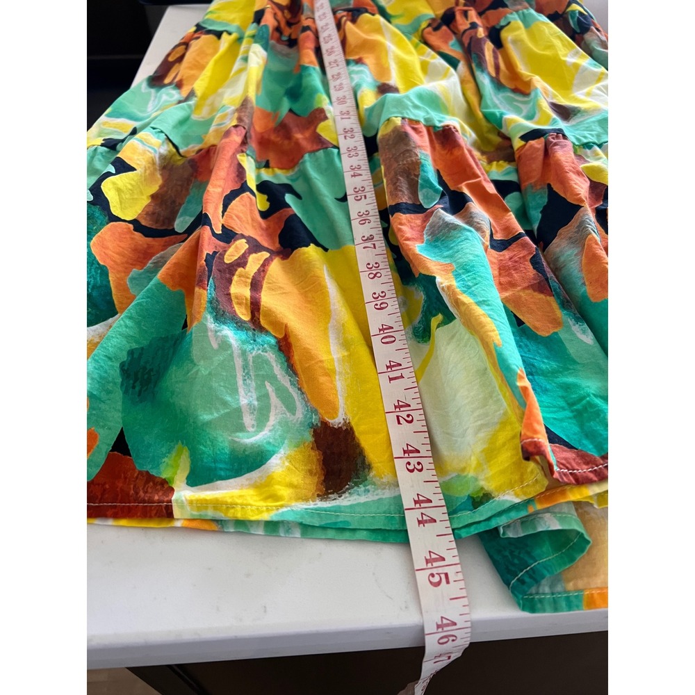 PINCH Floral Tiered Midi Dress Yellow Green Orange Cotton Flutter Sleeve Small - Picture 7 of 10